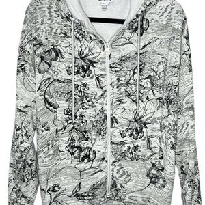 Athleta Eden Floral Balance White Hoodie with Black Accent SZ L